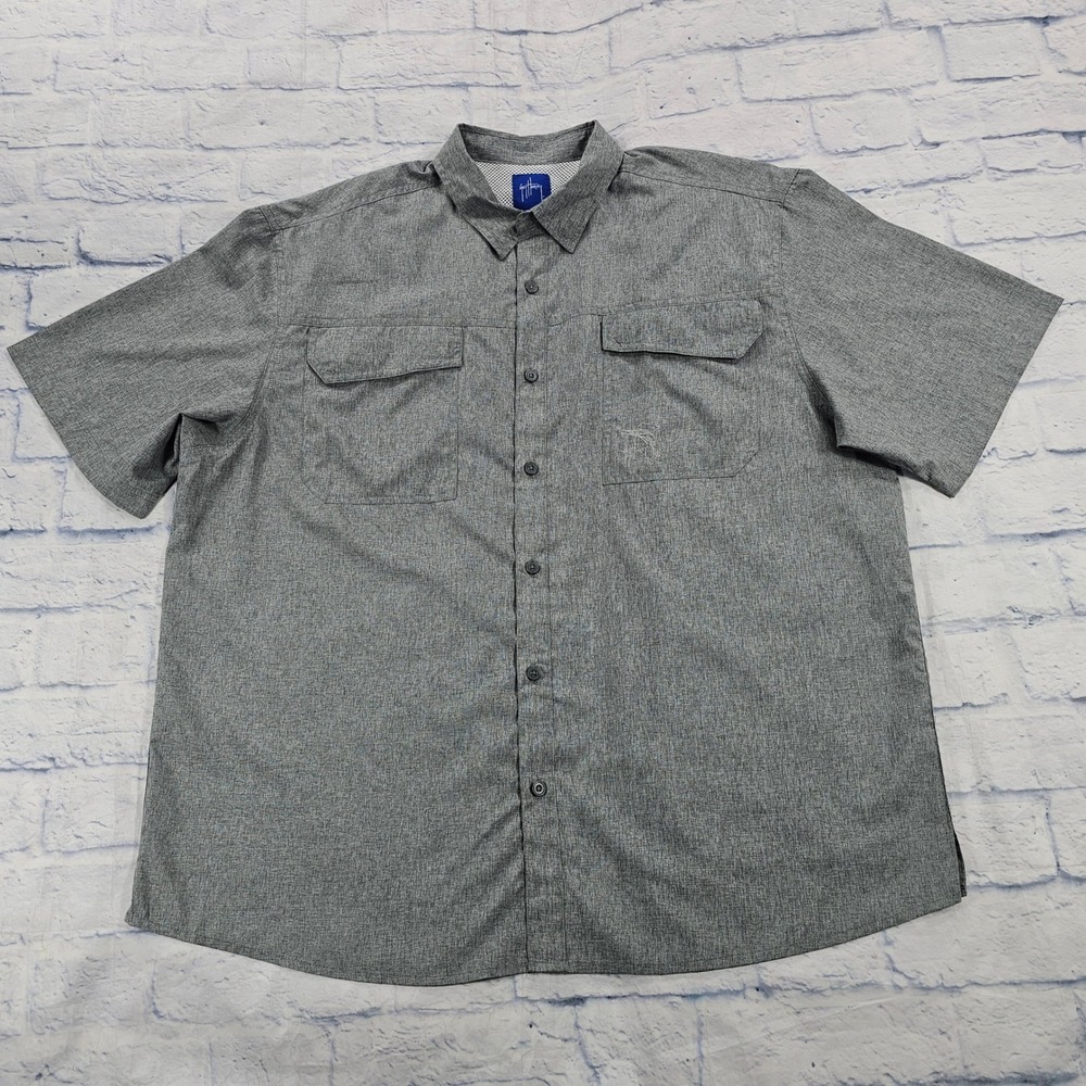 Guy Harvey Fishing Shirt MENS XXL Gray Short Sleeve Button Up GHV55720 Vented